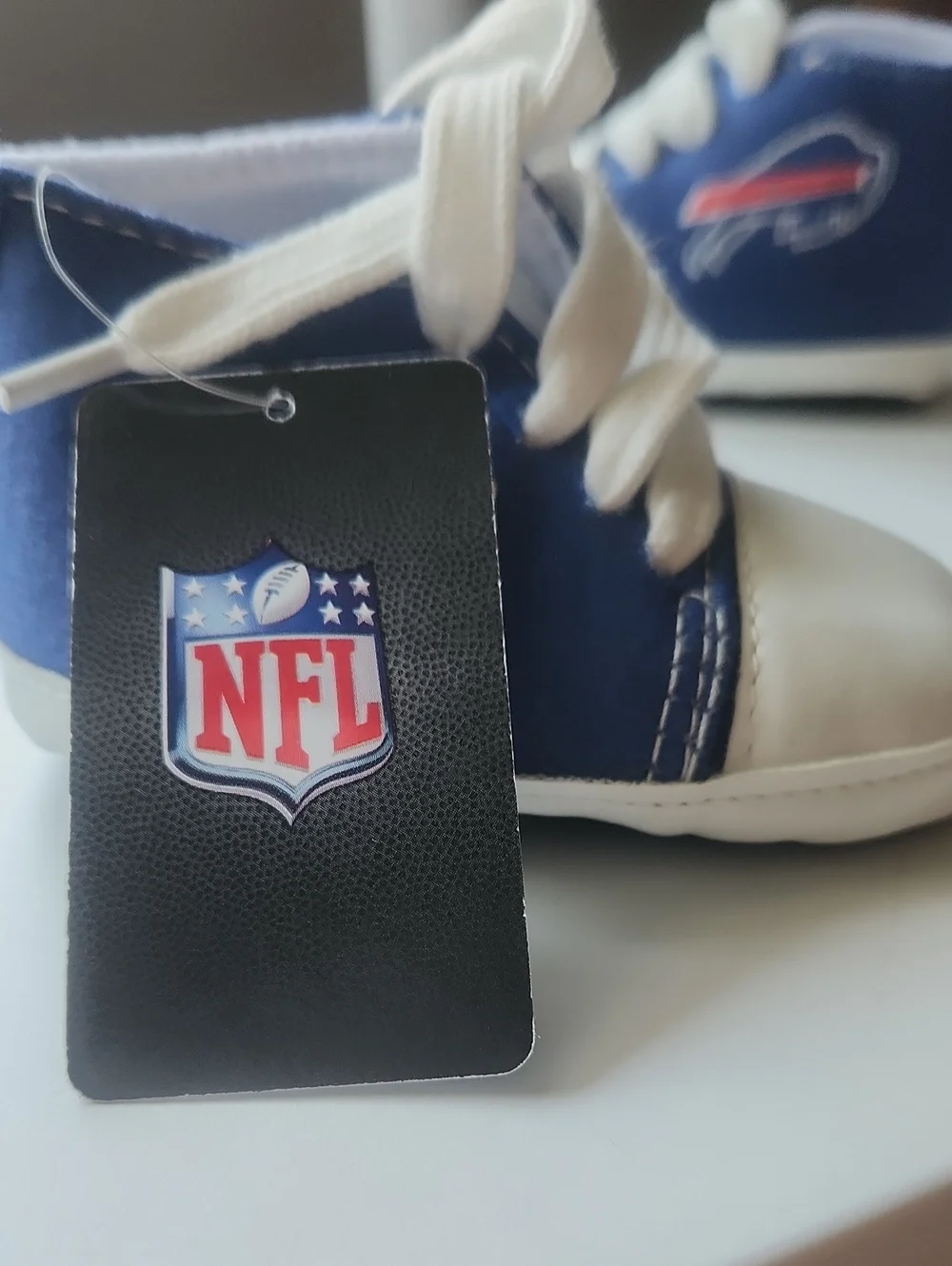NFL Blue and White Buffalo Bills Baby High-Top Sneakers Plus BILLS Tshirt.